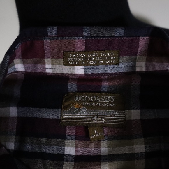 Outlaw Western Wear Shirt Mens Large Extra Long Tails Pearl Snap Long Sleeve - Picture 8 of 9